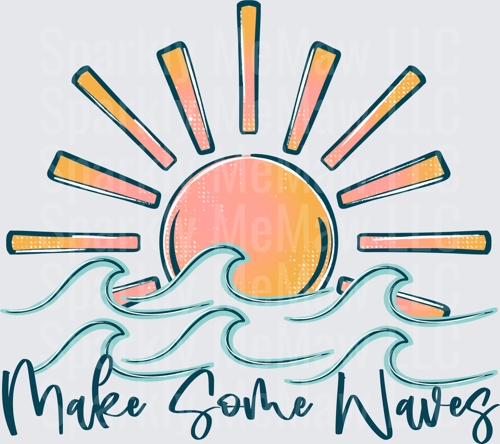 Make Some Waves Sun and Ocean Inspirational Quote UV DTF Decal