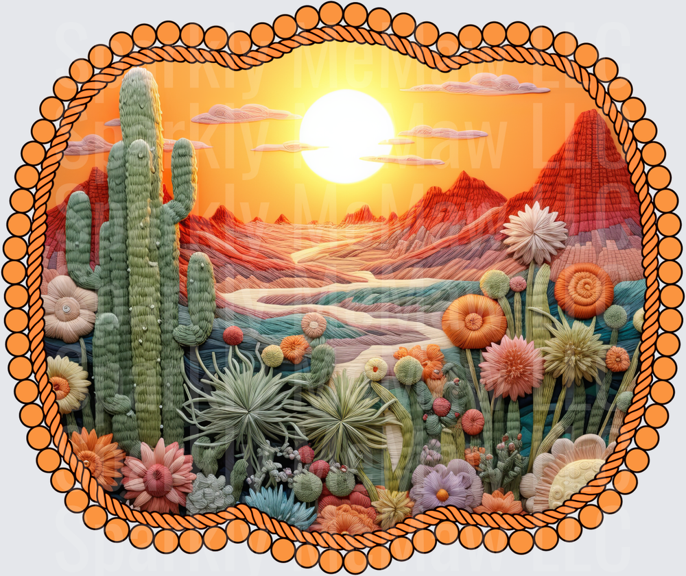 Southwestern Desert Sunset with Saguaro Cactus and Wildflowers UV DTF Decal