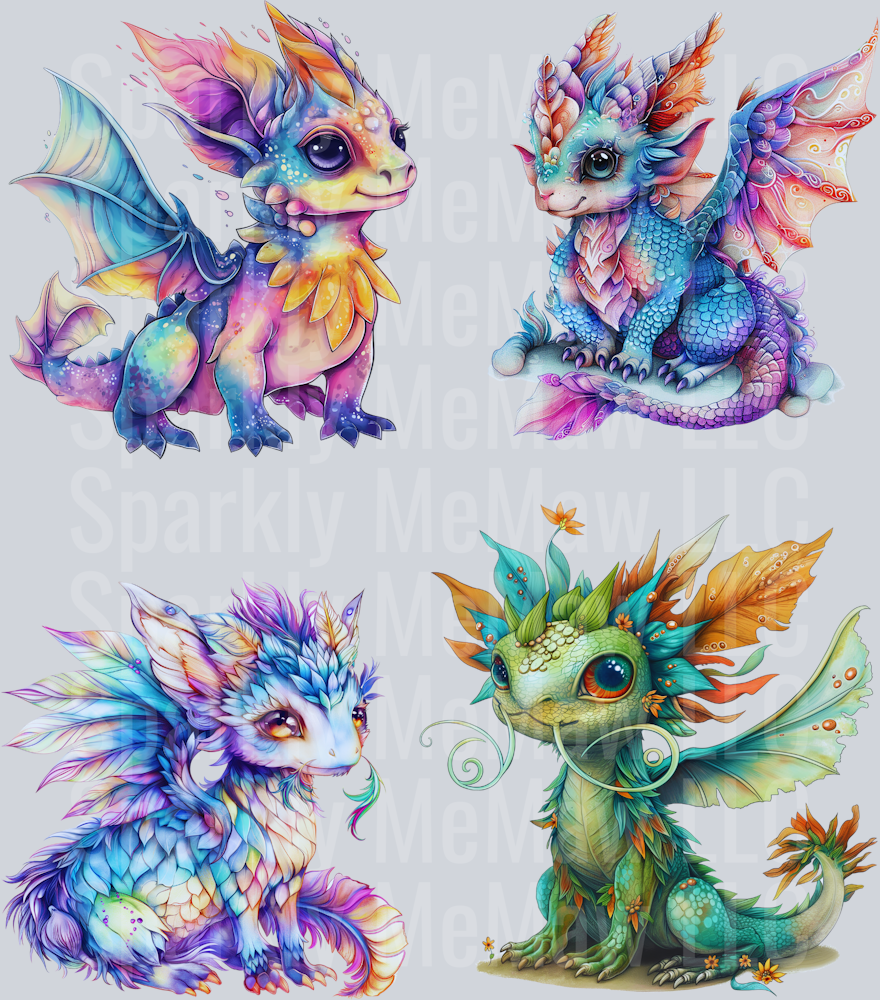 Watercolour.Dragon.UV DTF Element Sheet