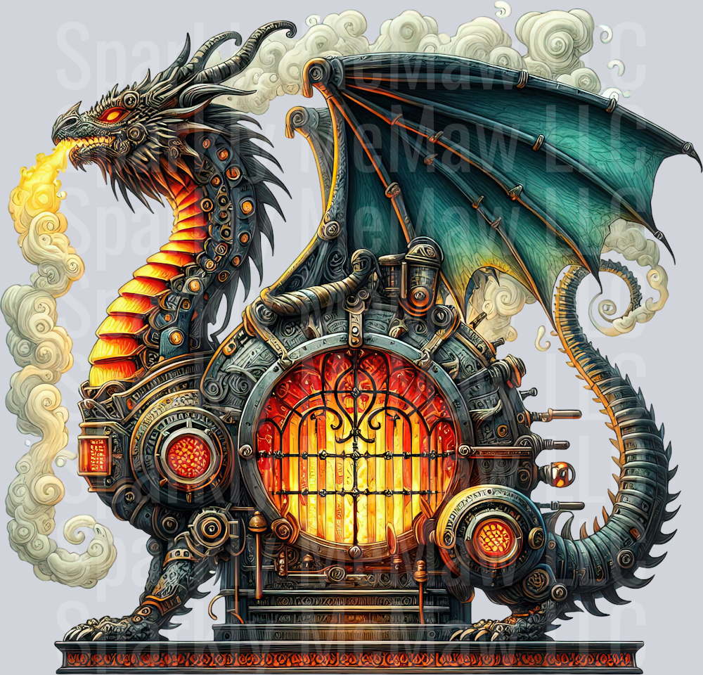 2 Steampunk Dragon UV DTF Clip Art Decal