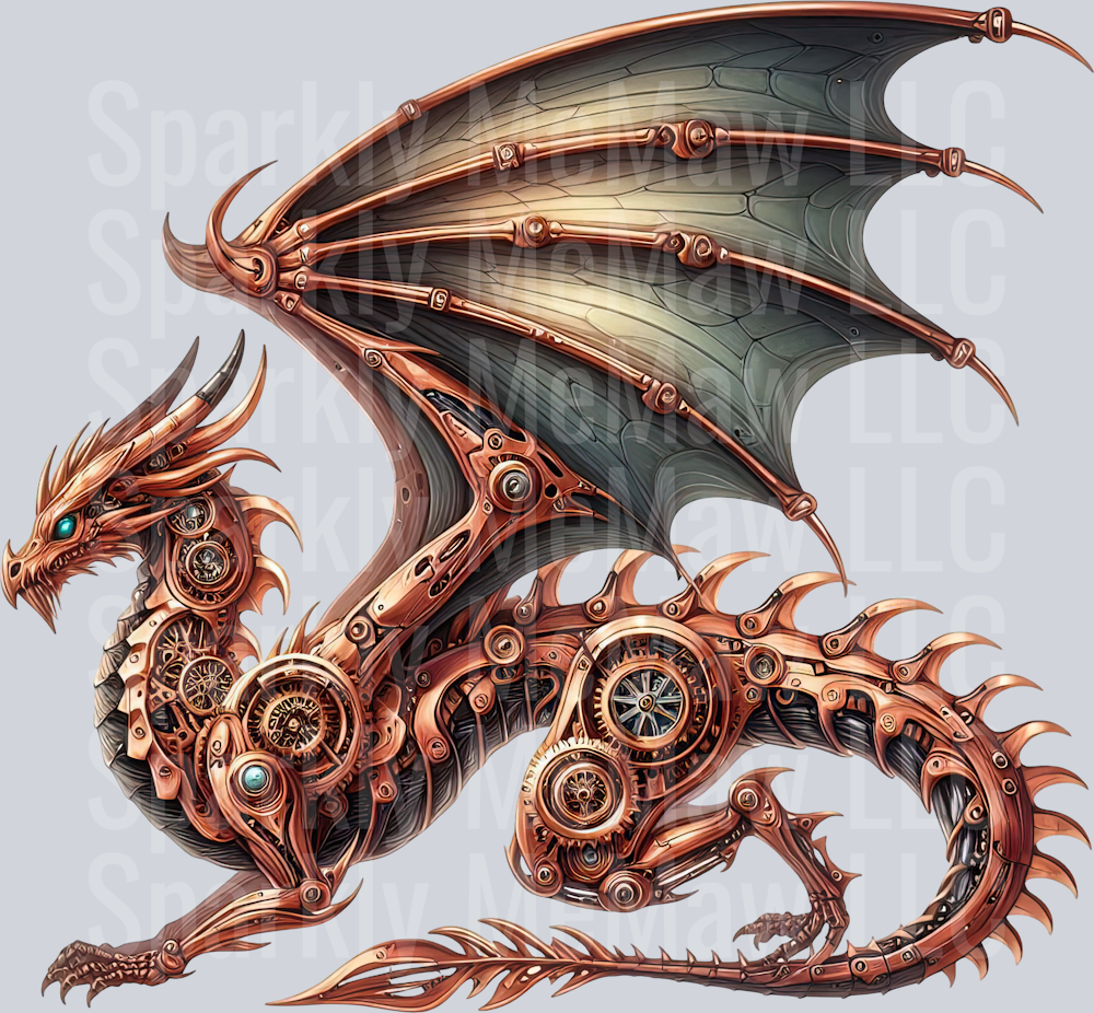 61 Steampunk Dragon UV DTF Clip Art Decal