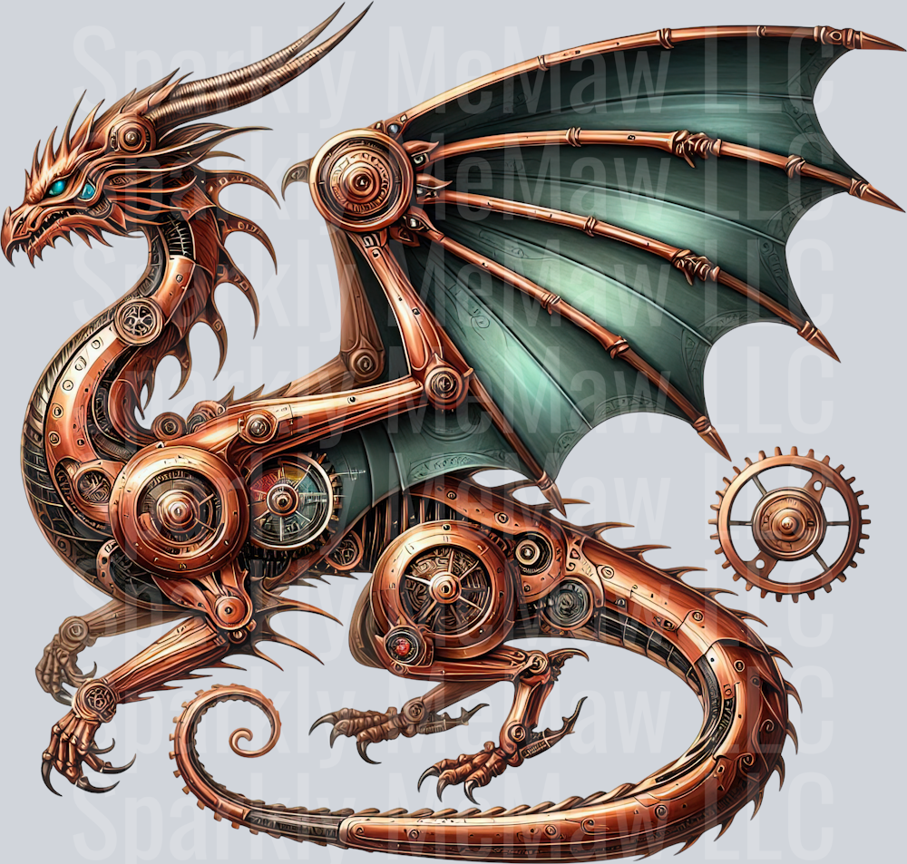29 Steampunk Dragon UV DTF Clip Art Decal