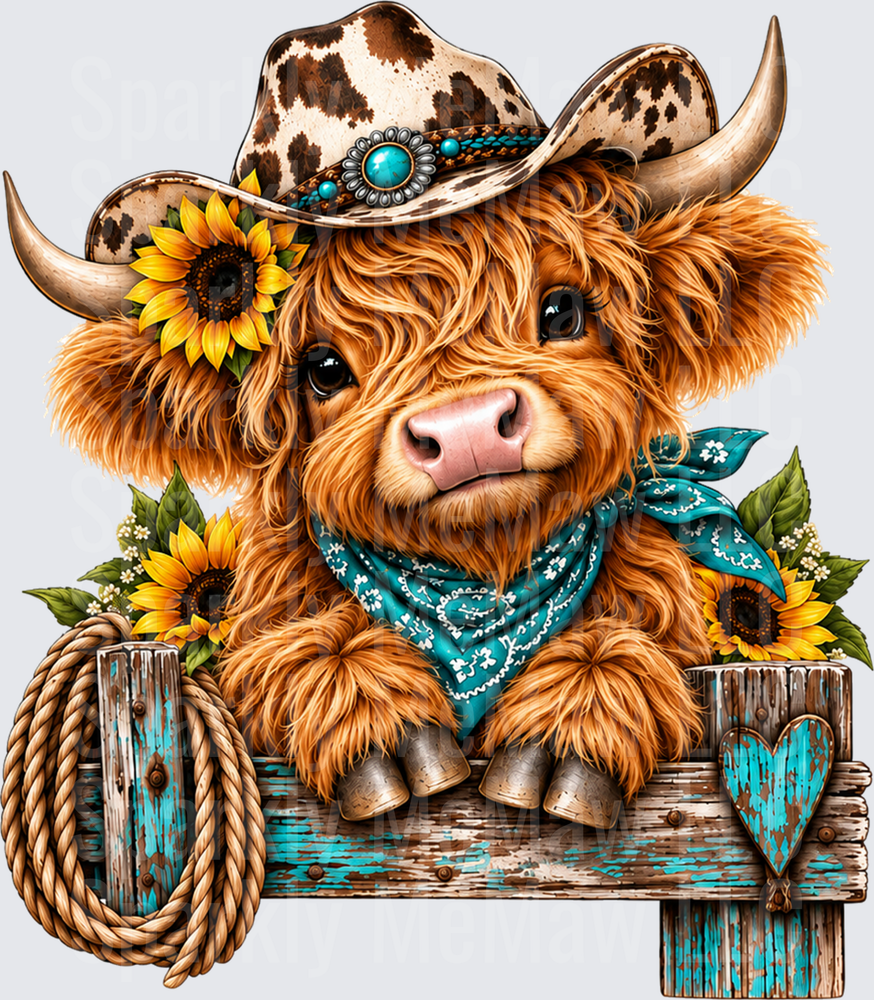 Cute Highland Cow Cowboy UV DTF Decal