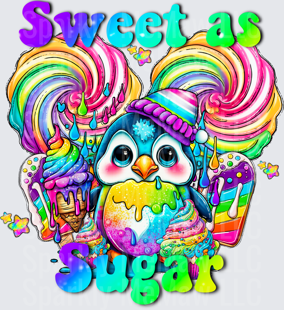 Sweet as Sugar Rainbow Penguin with Candy and Lollipops UV DTF Decal