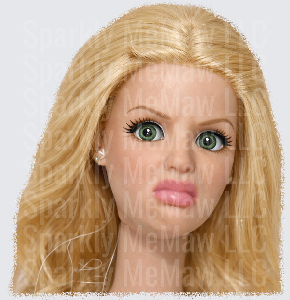 Barbie Doll Face with Blonde Hair and Green Eyes UV DTF Decal