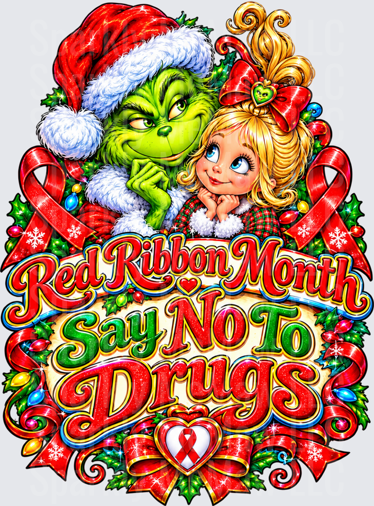 Grinch Red Ribbon Month Decal is a UV DTF DECAL (HARD SMOOTH SURFACE)