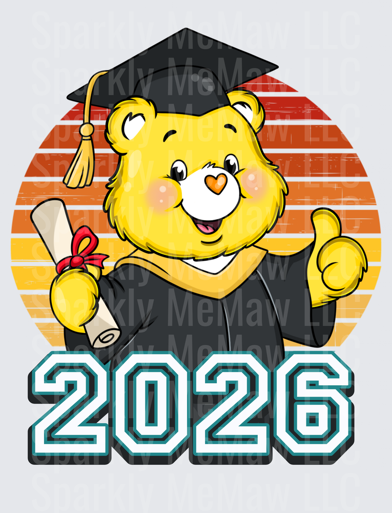 Class of 2026 Graduation Bear with Diploma and Cap Retro Sunset UV DTF Decal