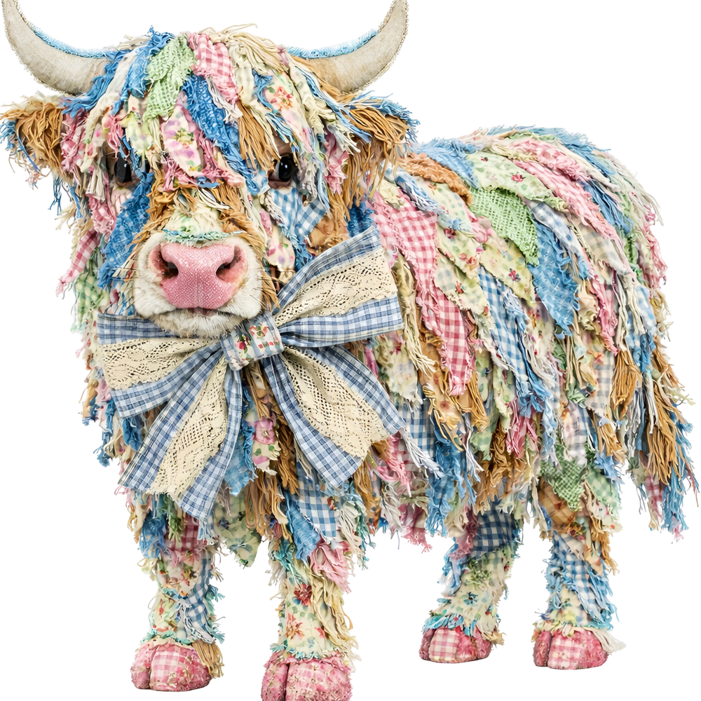 highland Cow Patchwork 1 uv dtf decal