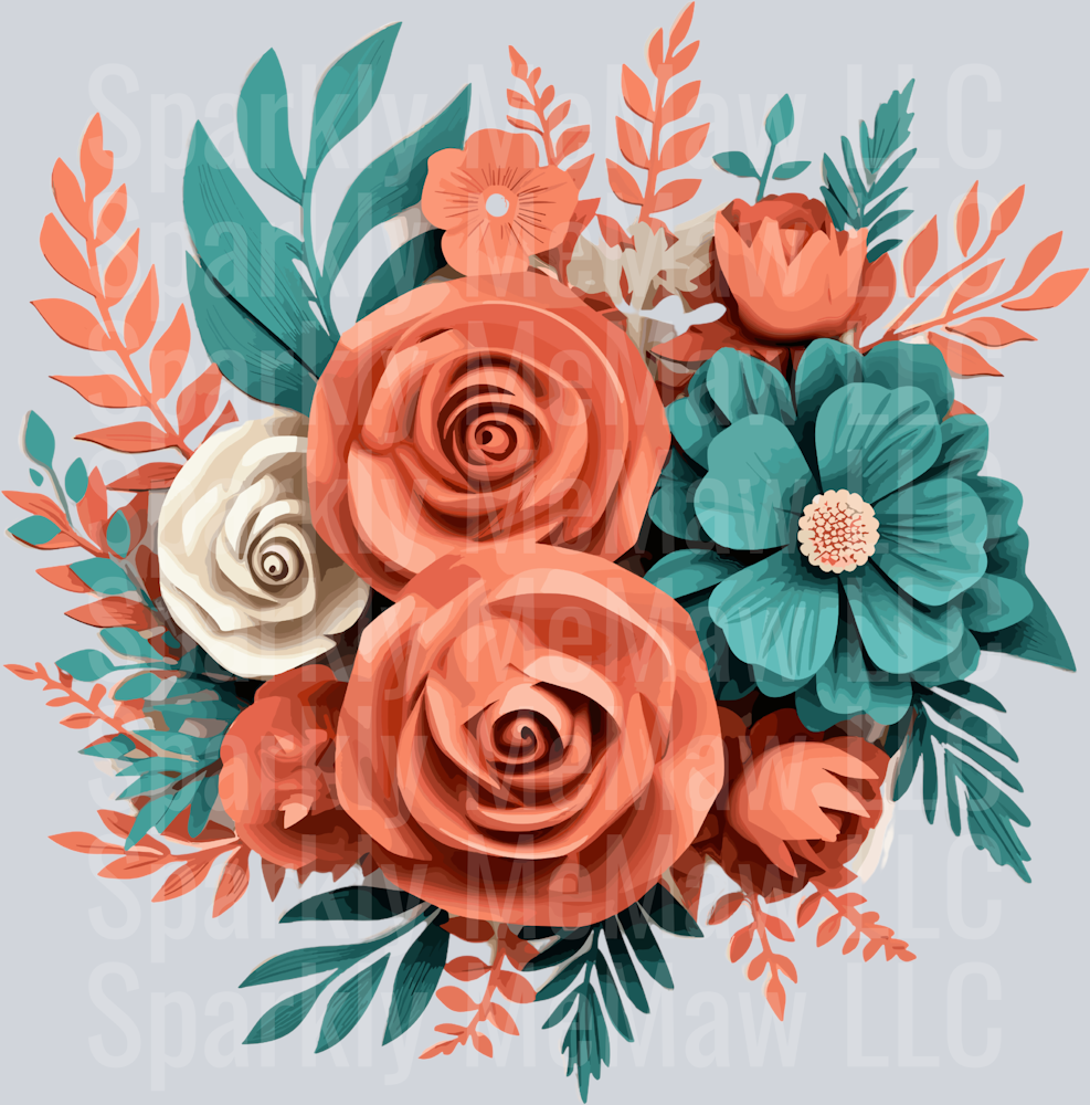 1 Teal and Coral Clip Art UV DTF Decal