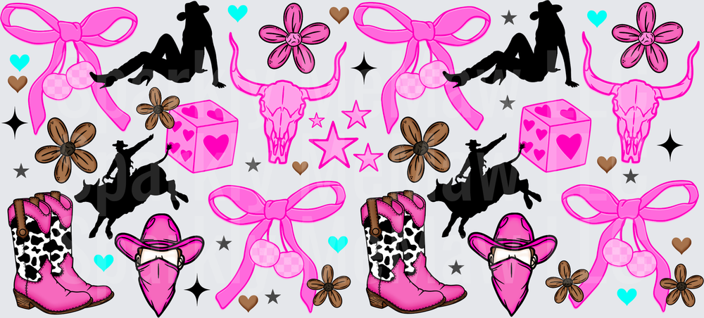 Hot Pink Western Cowgirl Pattern This is a UV DTF 16 OZ Wrap