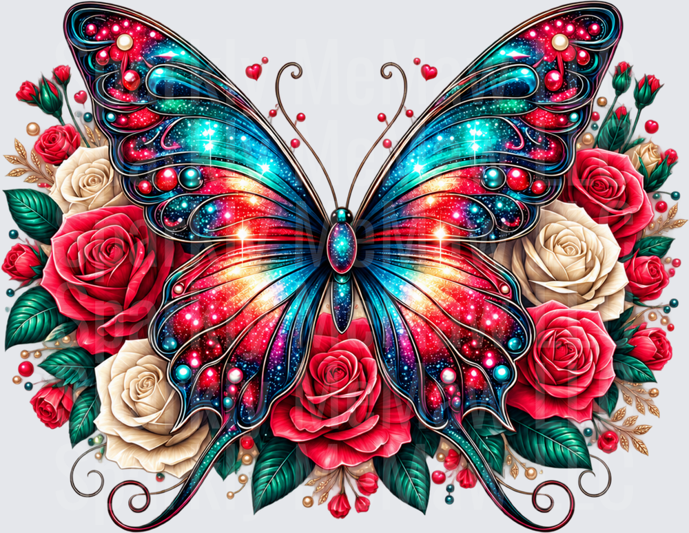 Galaxy Butterfly Red Roses UV DTF Decal