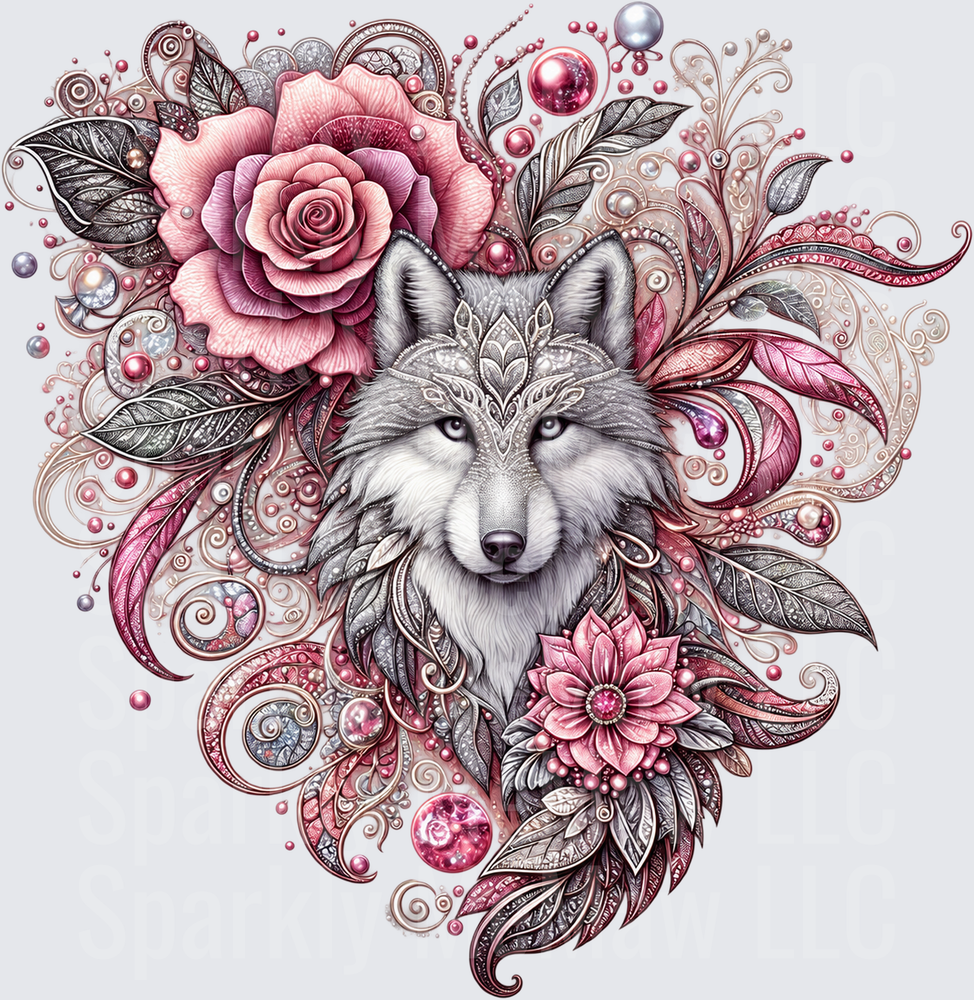 Floral Wolf Mandala Heart UV DTF Decal