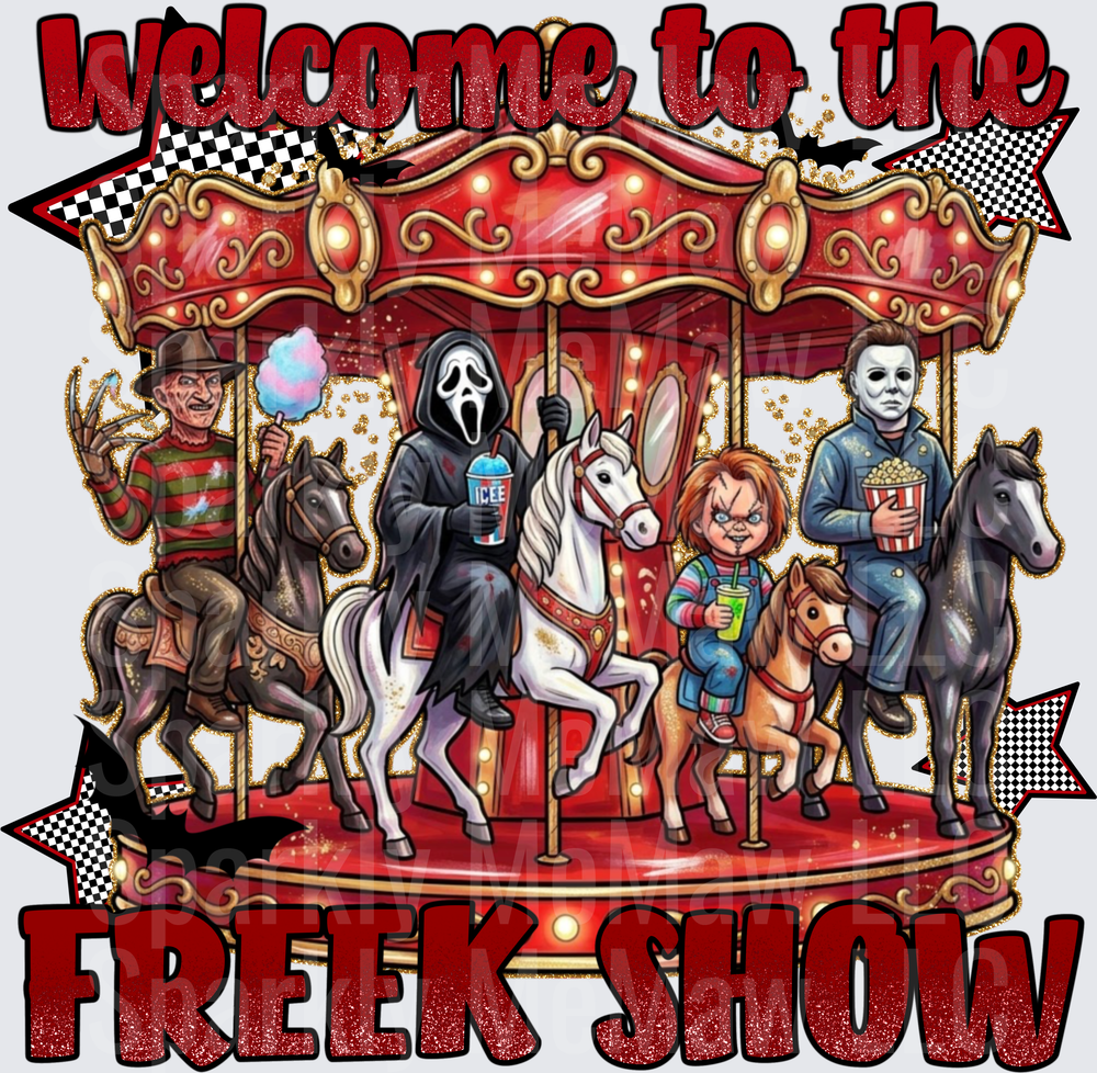 Welcome to the Freek Show Horror Carousel Freddy Krueger Ghostface Chucky Michael Myers UV DTF Decal