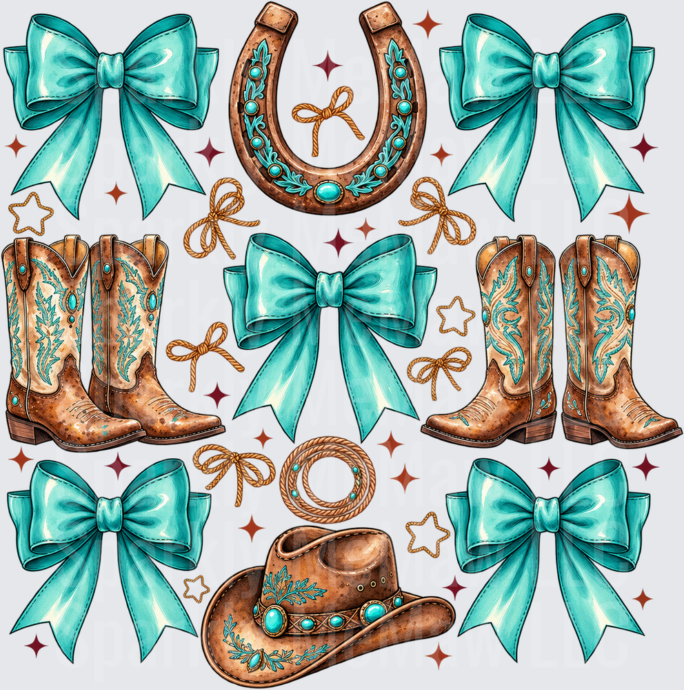 Turquoise Western Coquette Bows this is a 10x10 Cut and stick uv Sheet