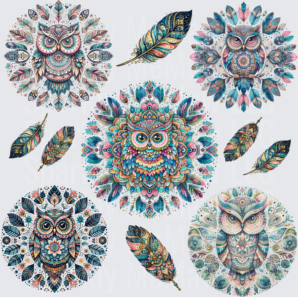 Boho Mandala Owl Bundle 10x10 inch sheet