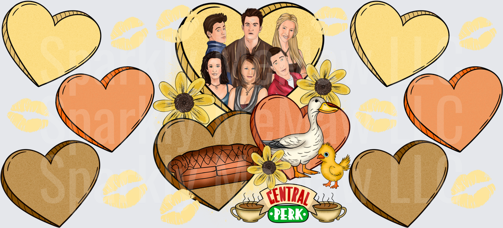 Friends Cast Central Perk Valentine Hearts UV DTF 16 OZ Wrap
