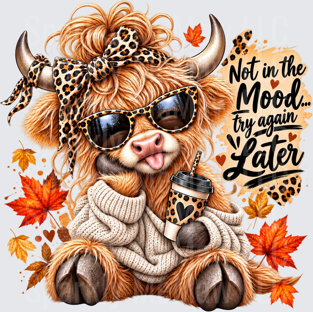 Sassy Highland Cow Fall Mood UV DTF Decal