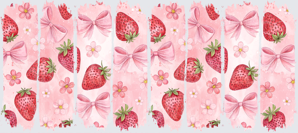 Strawberry Bow Floral Pink UV DTF 16 OZ Wrap