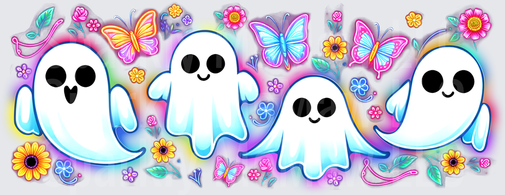 Cute Ghost Family Floral Butterflies UV DTF 16 OZ Wrap