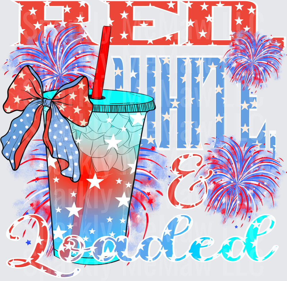 Patriotic Fourth of July Tumbler with Fireworks and Stars Red White Blue UV DTF Decal
