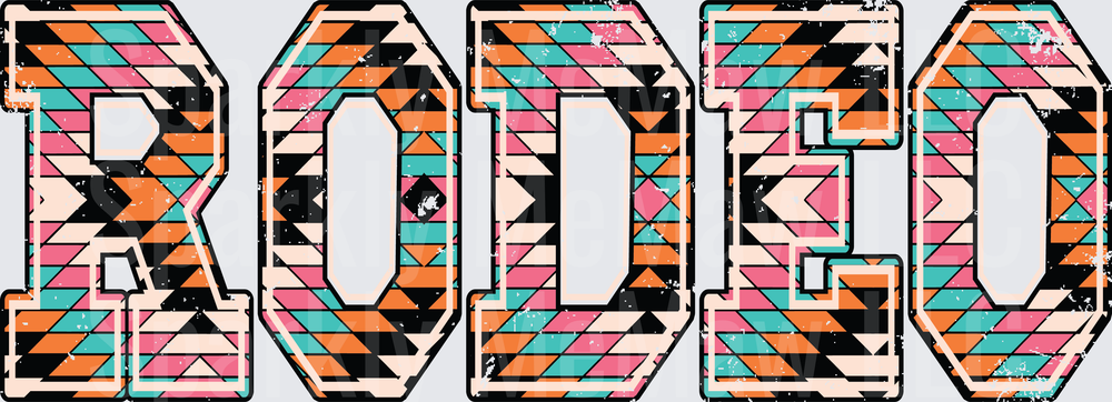 RODEO Text with Colorful Geometric Triangle Pattern UV DTF Decal