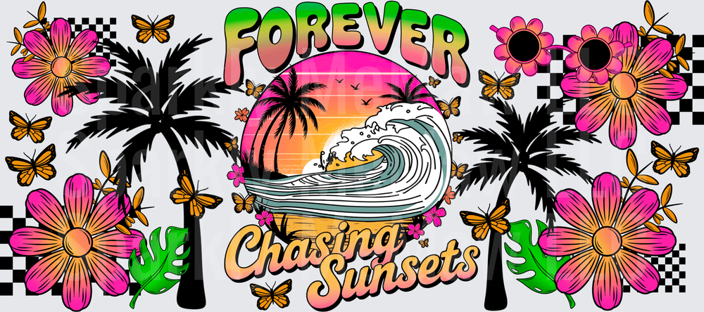Forever Chasing Sunsets Tropical Beach UV DTF 16 OZ Wrap