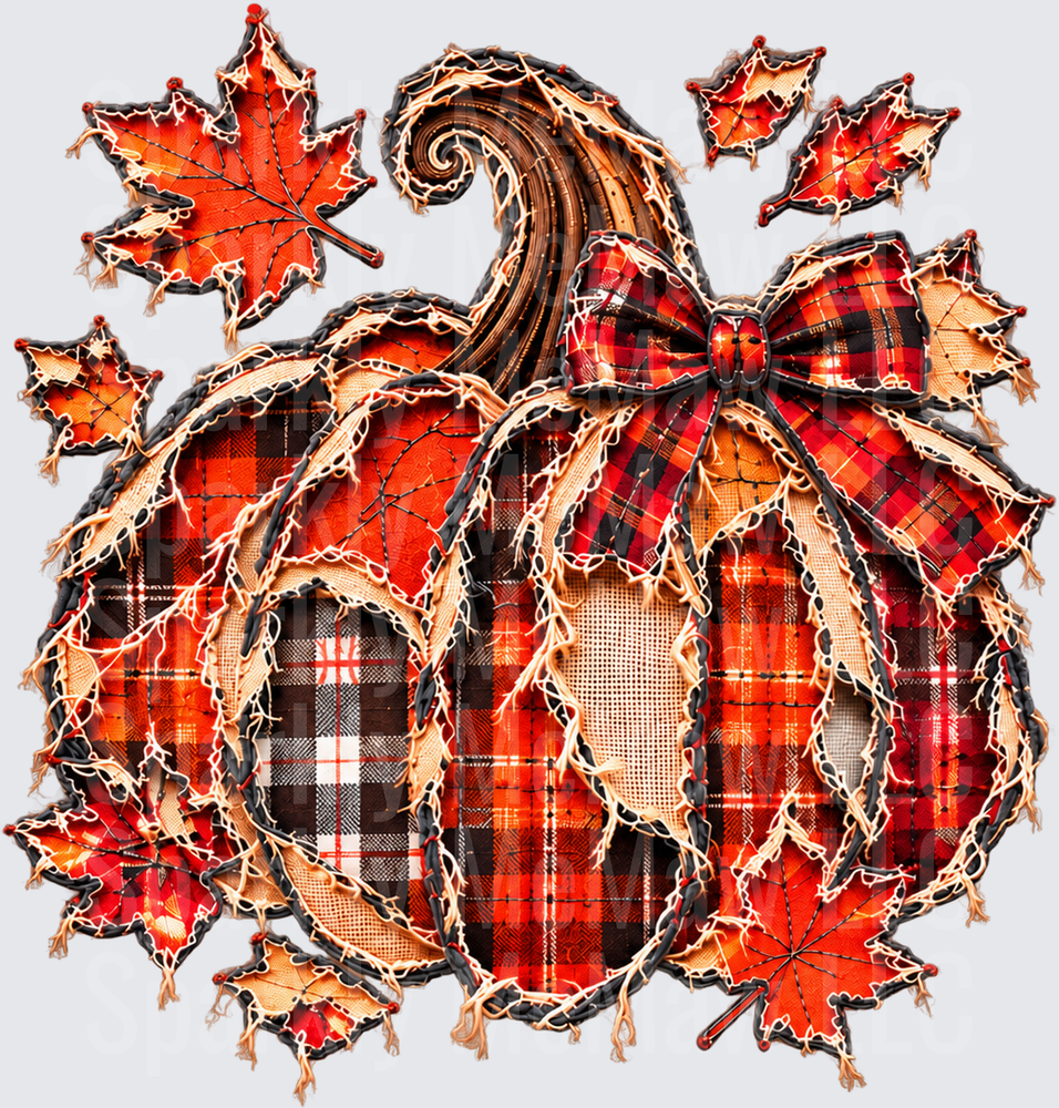 Plaid Pumpkin Fall Leaves UV DTF Decal
