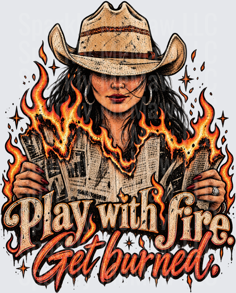 Cowgirl Play With Fire Get Burned UV DTF Decal