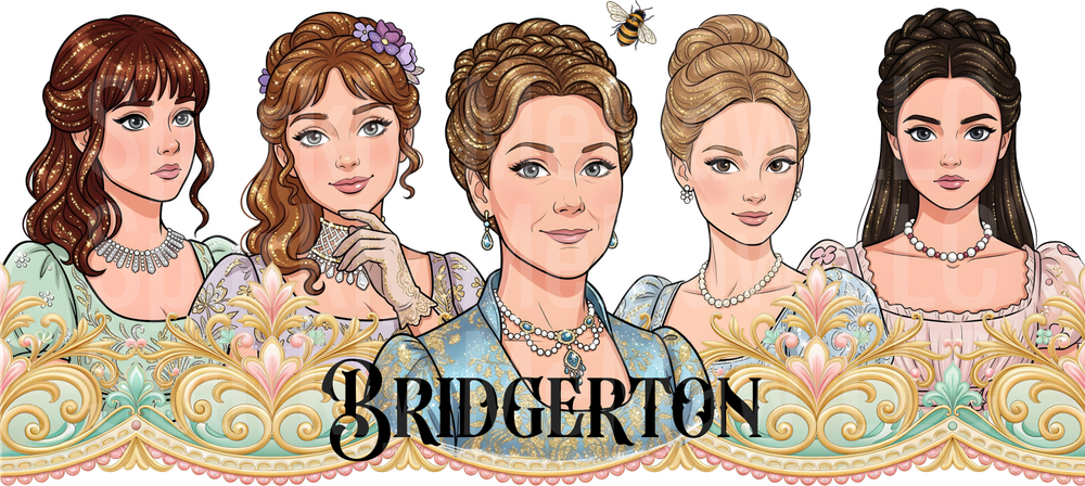 Bridgerton Ladies Portrait with Ornate Floral Border UV DTF Wrap