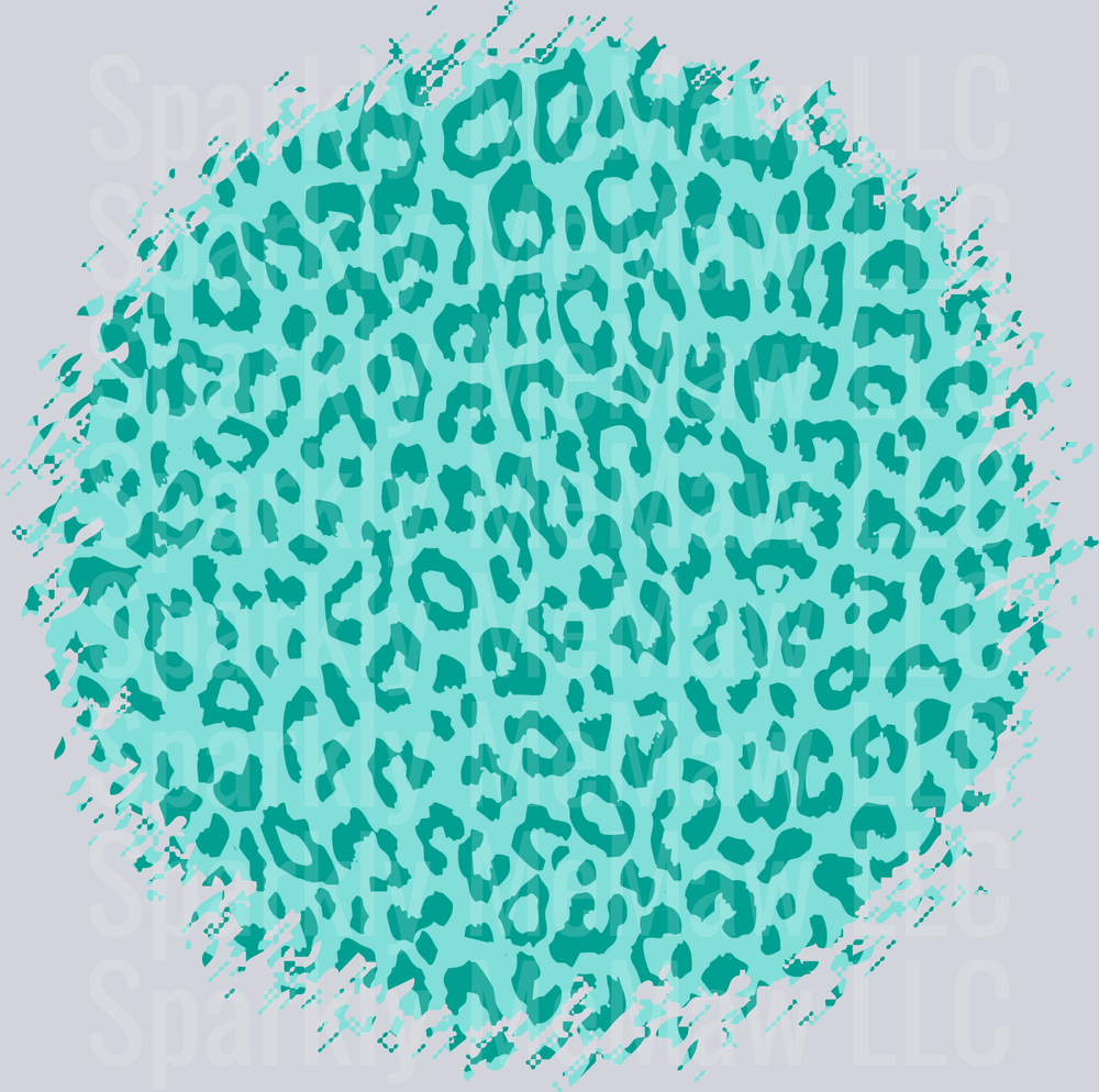 Teal Leopard Print Pattern with Distressed Grunge Border UV DTF Decal