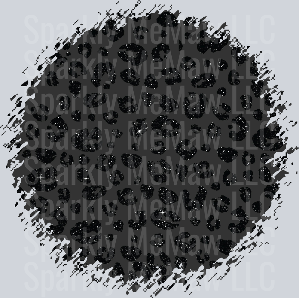 Distressed Black Glitter Leopard Print Circle UV DTF Decal