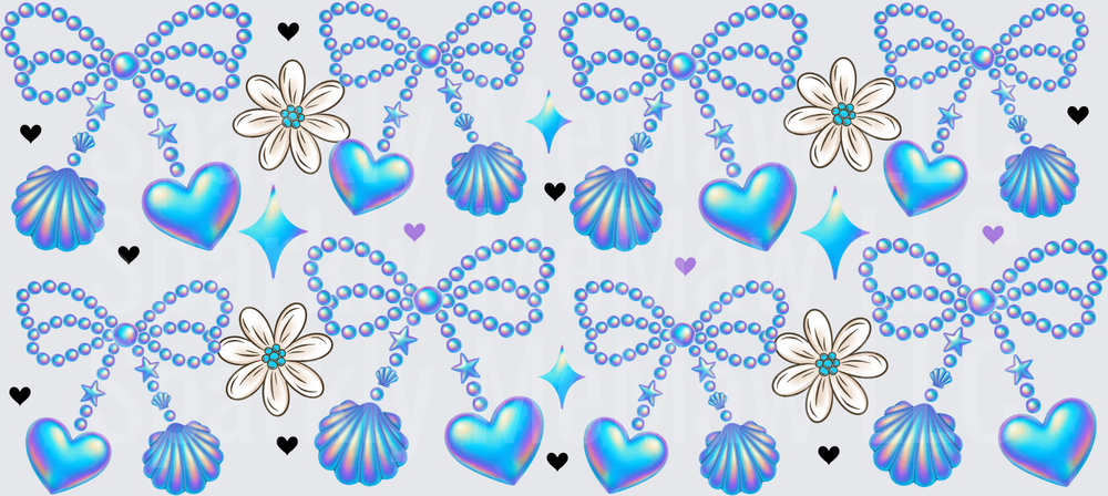 Iridescent Pearl Bow Coastal Pattern UV DTF 16 OZ Wrap