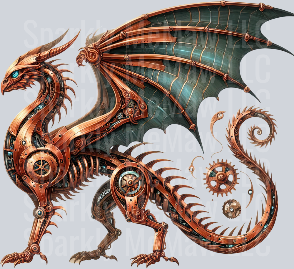 67 Steampunk Dragon UV DTF Clip Art Decal
