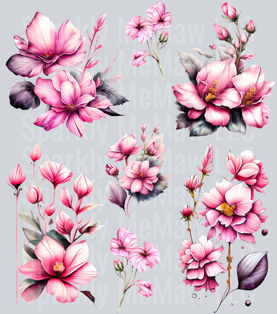 Pink Flower UV DTF Element Sheet