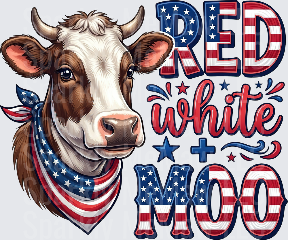 Patriotic Cow Red White and Moo Fourth of July American Flag Bandana UV DTF Decal