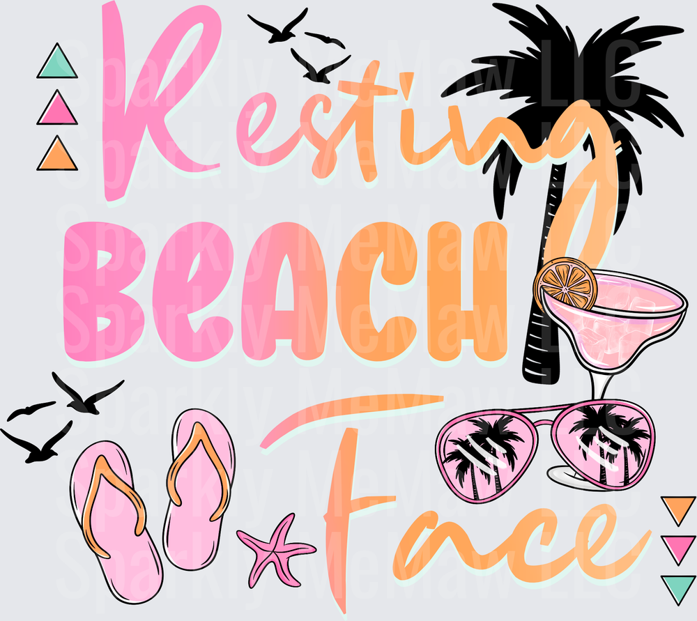Resting Beach Face Pink Orange Tropical Summer Vibes Design