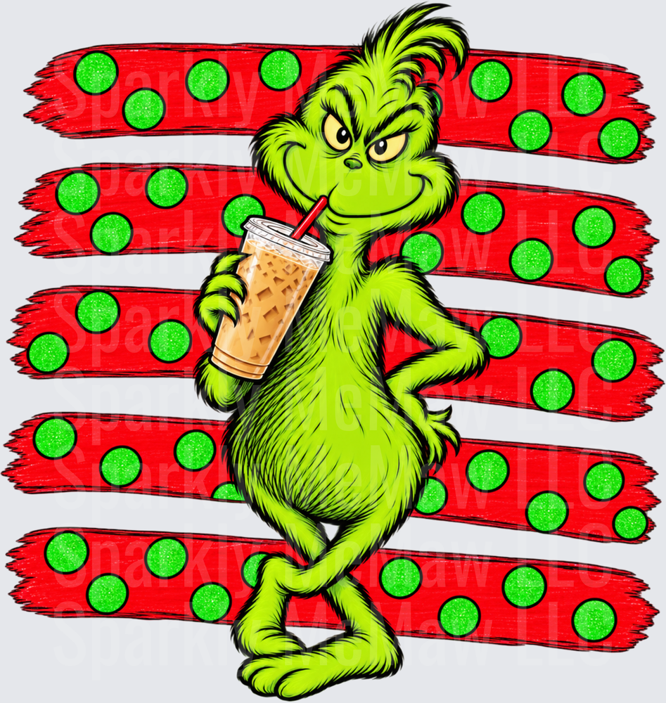 Grinch Iced Coffee Christmas DTF Transfer for Fabrics