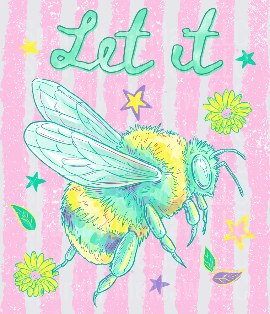 Let It Bee Inspirational Quote with Colorful Bee and Flowers UV DTF Decal
