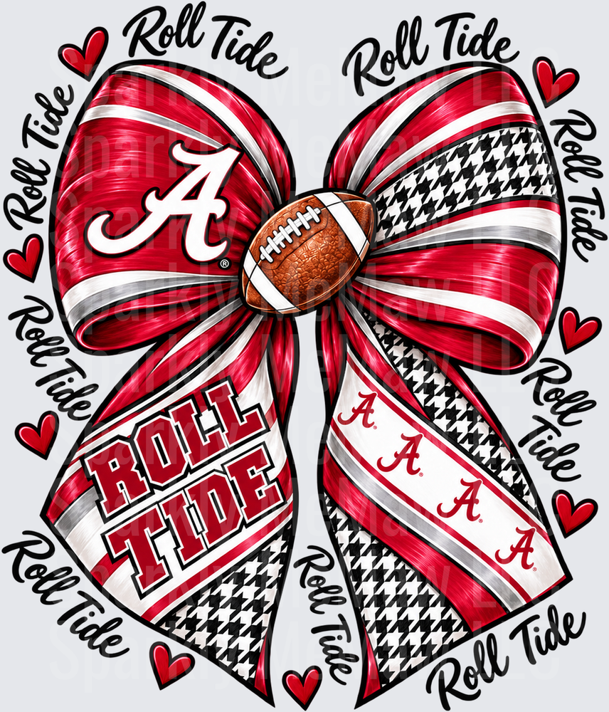 Alabama Crimson Tide Roll Tide Bow DTF Transfer for Fabrics