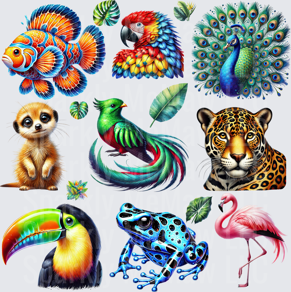 Exotic Tropical Wildlife Collection 10x10 inch sheet