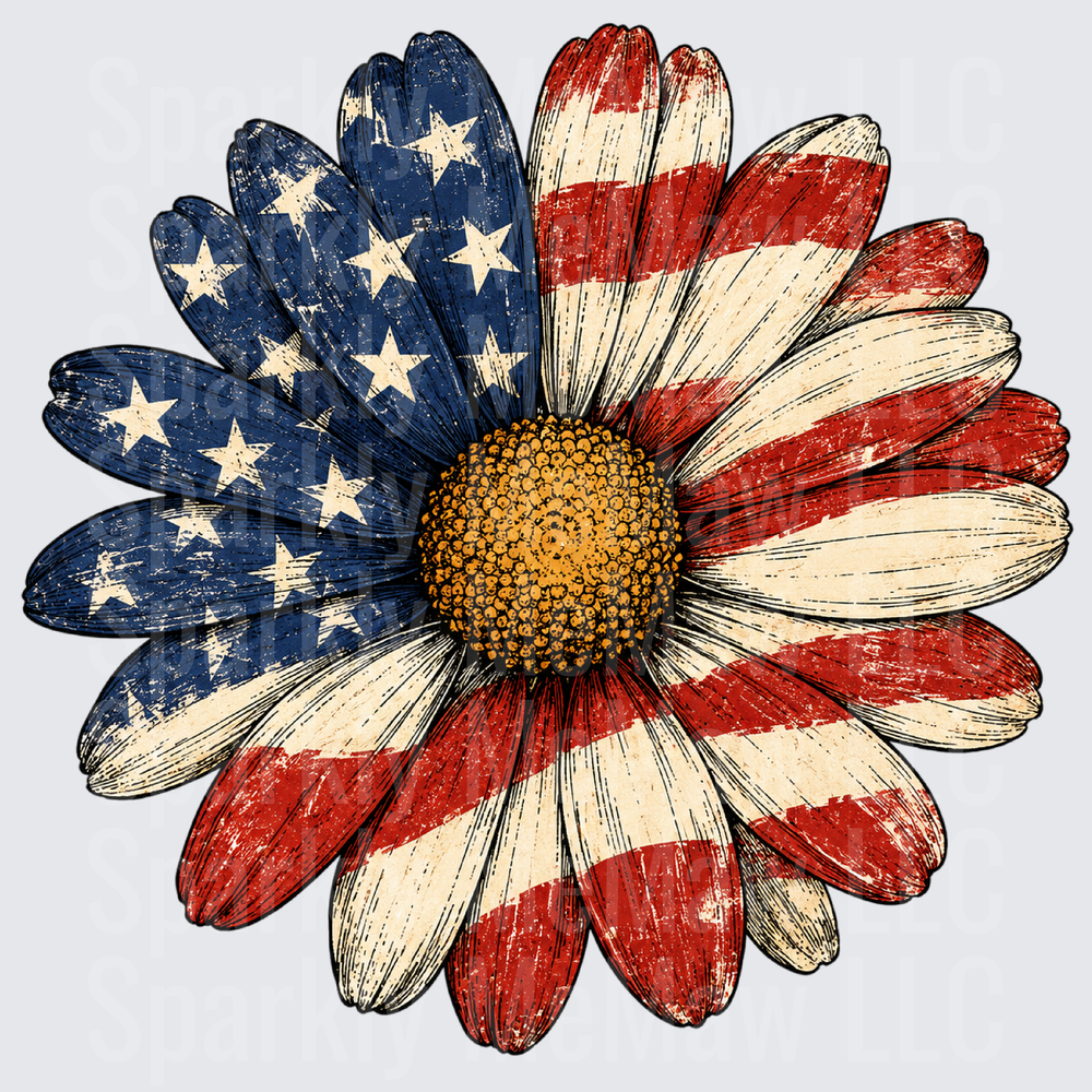 American Flag Patriotic Daisy Flower Vintage Distressed UV DTF Decal