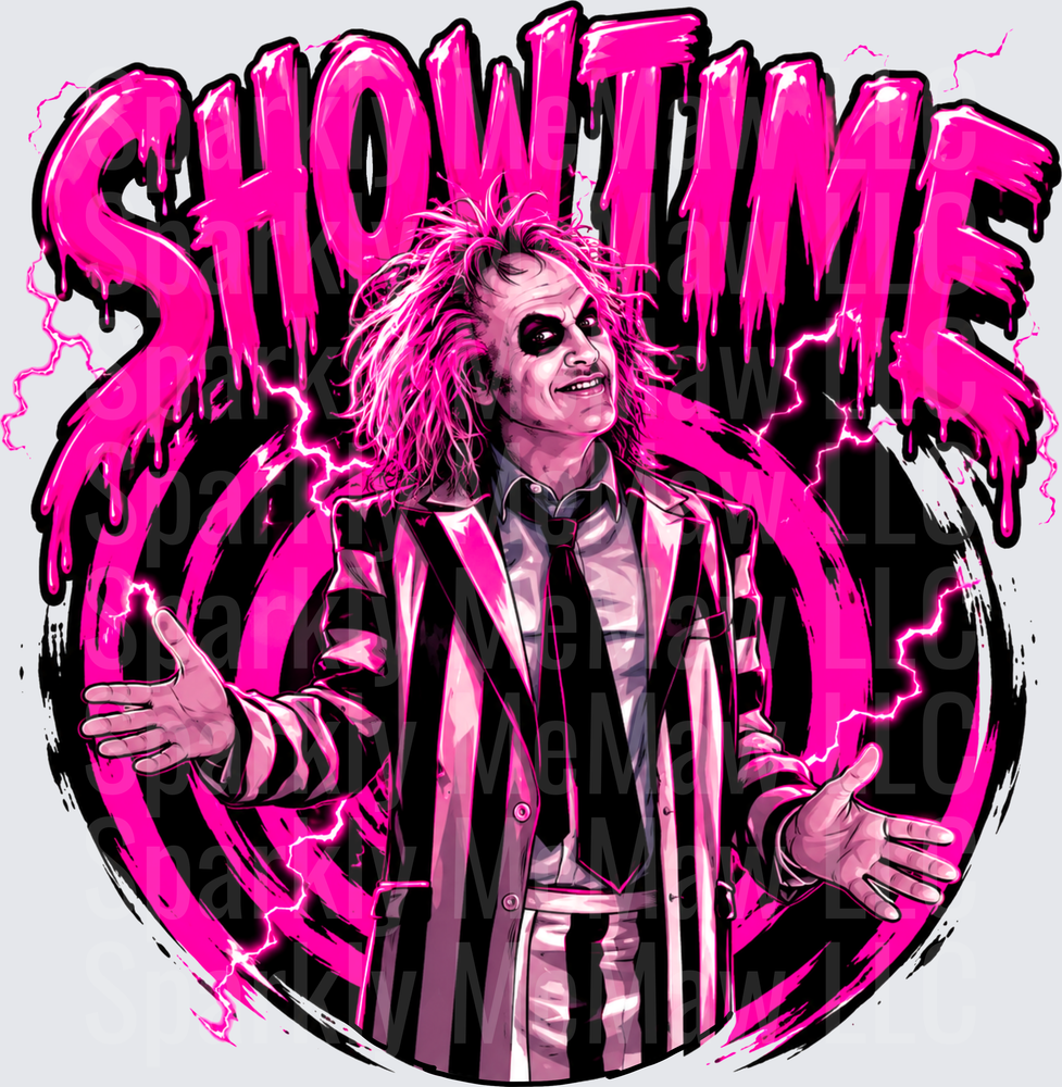 Beetlejuice Showtime Hot Pink Lightning Drip Graphic UV DTF Decal