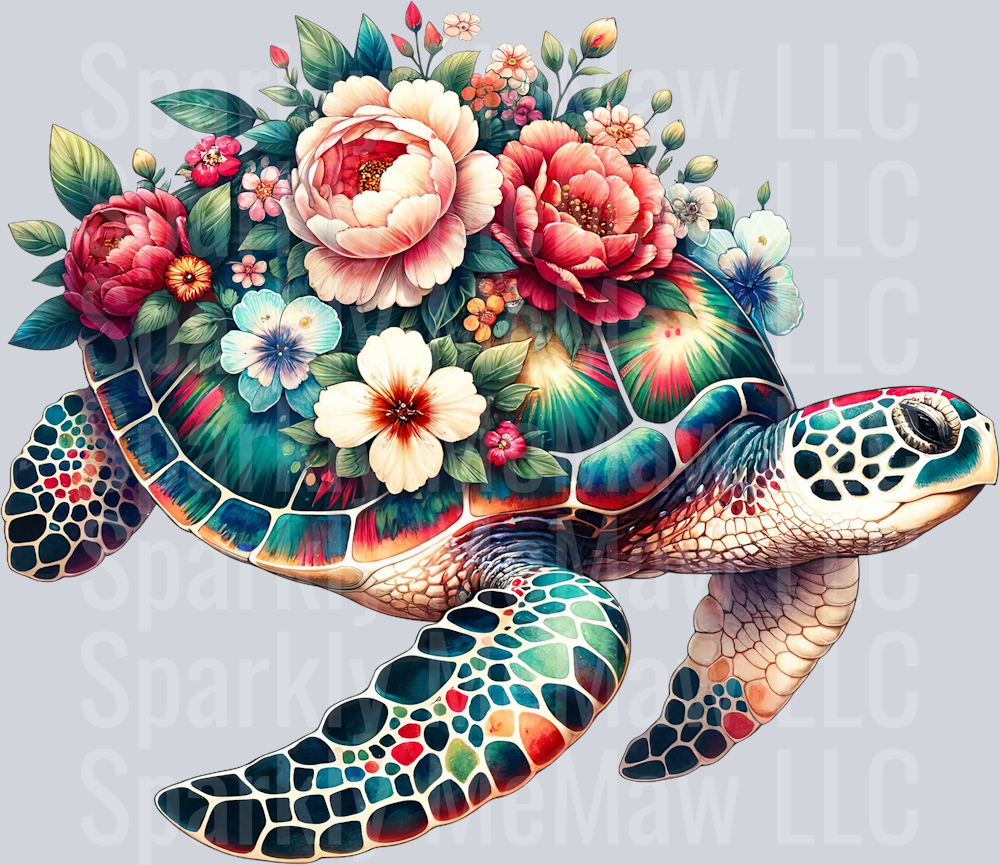 floral turtle 4 Clip Art UV DTF Decal