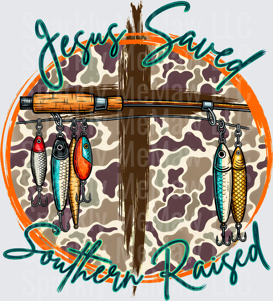Jesus Saved Southern Raised Fishing DTF Transfer for Fabrics