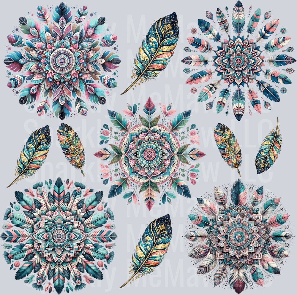 Feather Mandala 10x10 UV DTF Element Sheet