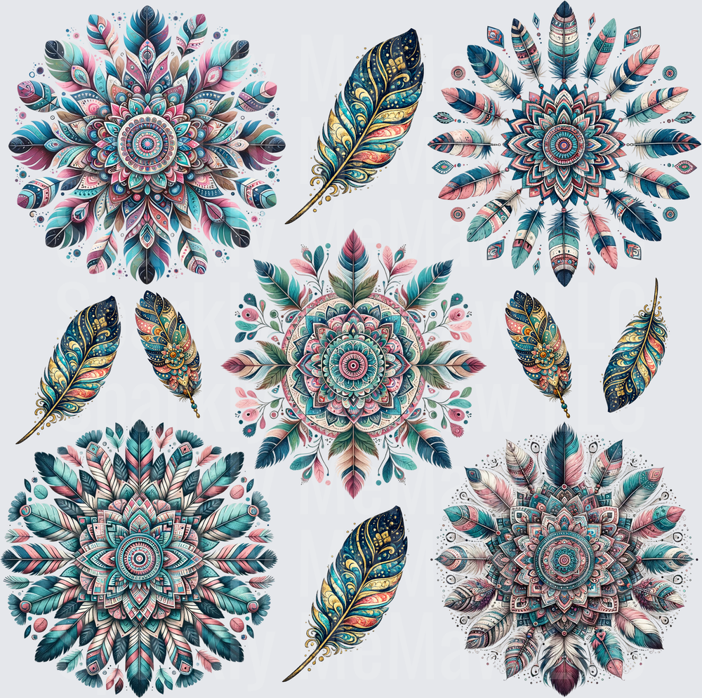 Boho Mandala Feather Sheet 10x10