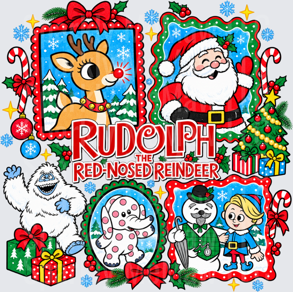 Rudolph the Red-Nosed Reindeer Characters DTF Transfer for Fabrics