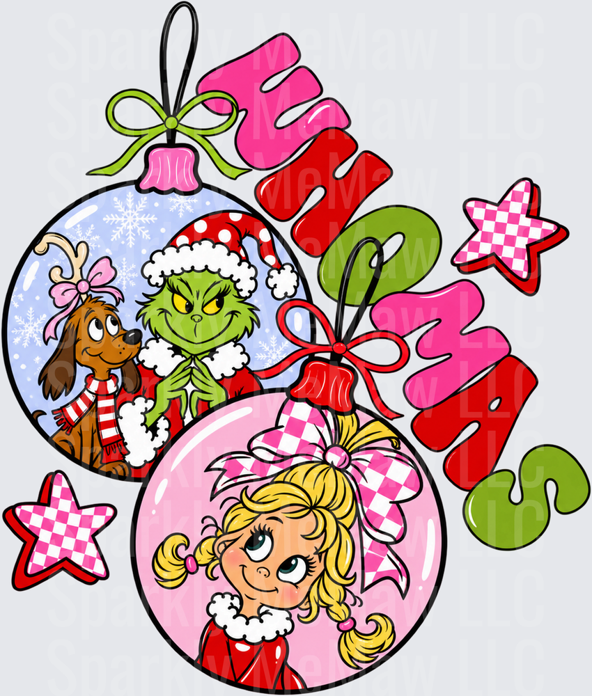 Grinch Cindy Lou Christmas Ornaments DTF Transfer for Fabrics