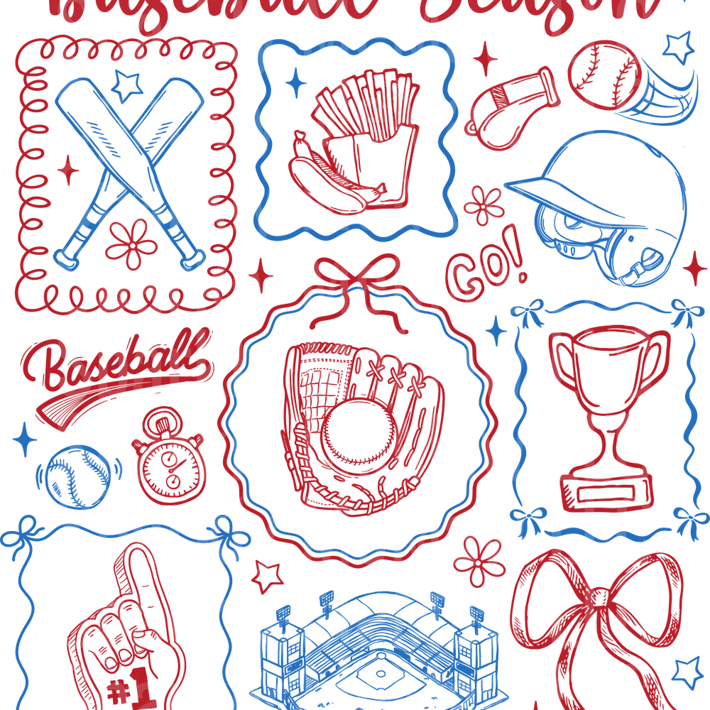Doodle Baseball Season UV DTF DECAL