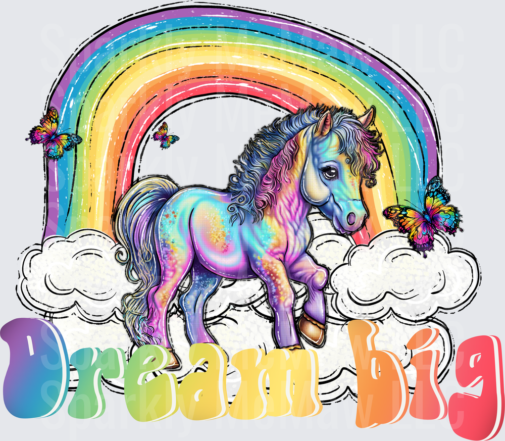 Rainbow Unicorn with Butterflies and Clouds Dream Big UV DTF Decal
